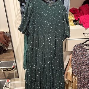 ASOS Curve Green Pleated Puff Sleeve Midi Dress